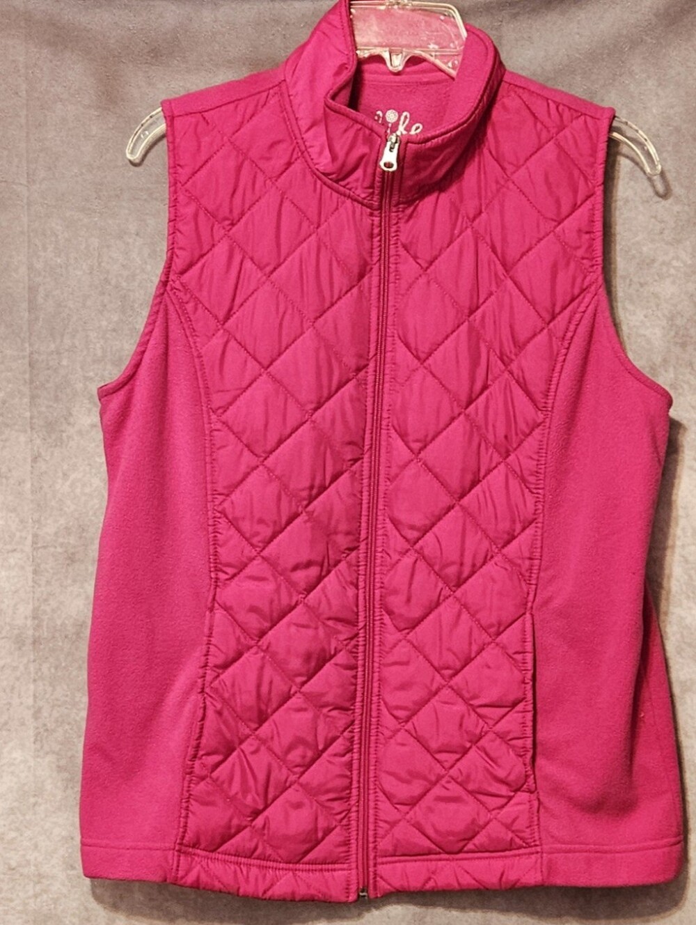 Made for Life Womens Large Pink Fleece Vest Quilted Panel Full Zip Sleeveless L